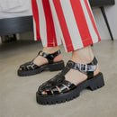 Sandalias de cuña con plataforma Meotina, zapatos de tacón medio de cuero auténtico, calzado femenino con correa en T y punta redonda, sandalias con hebilla, novedad de verano en negro