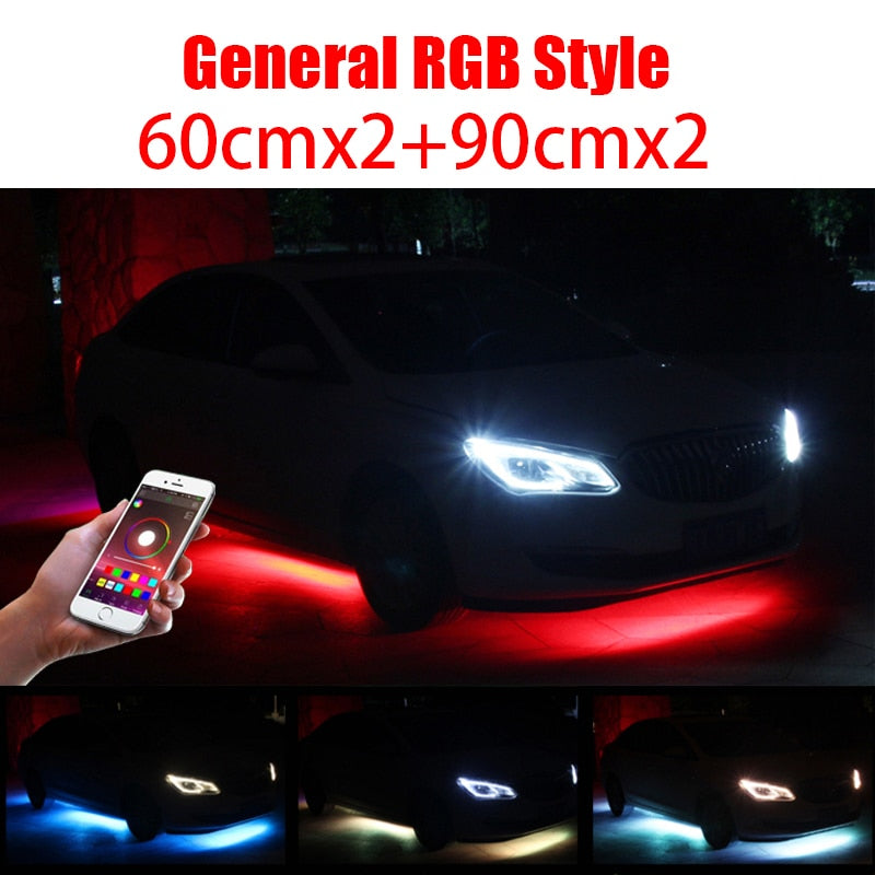 Niscarda 4 STÜCKE 12 V IP65 App-Steuerung RGB-LED-Streifen unter dem Auto 60 90 120 cm Röhren-Unterflur-Unterbodensystem Neonlicht