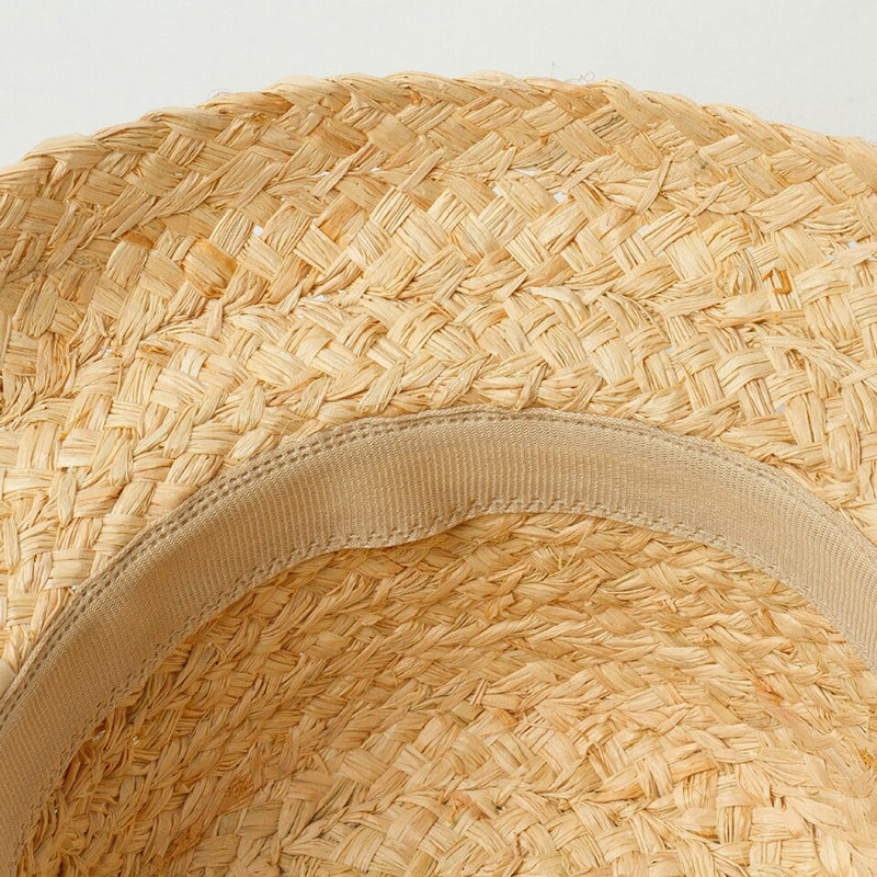 Hand-made Raffia Straw Hat For Kids Retro Flat Top Fold Down Brim Children&