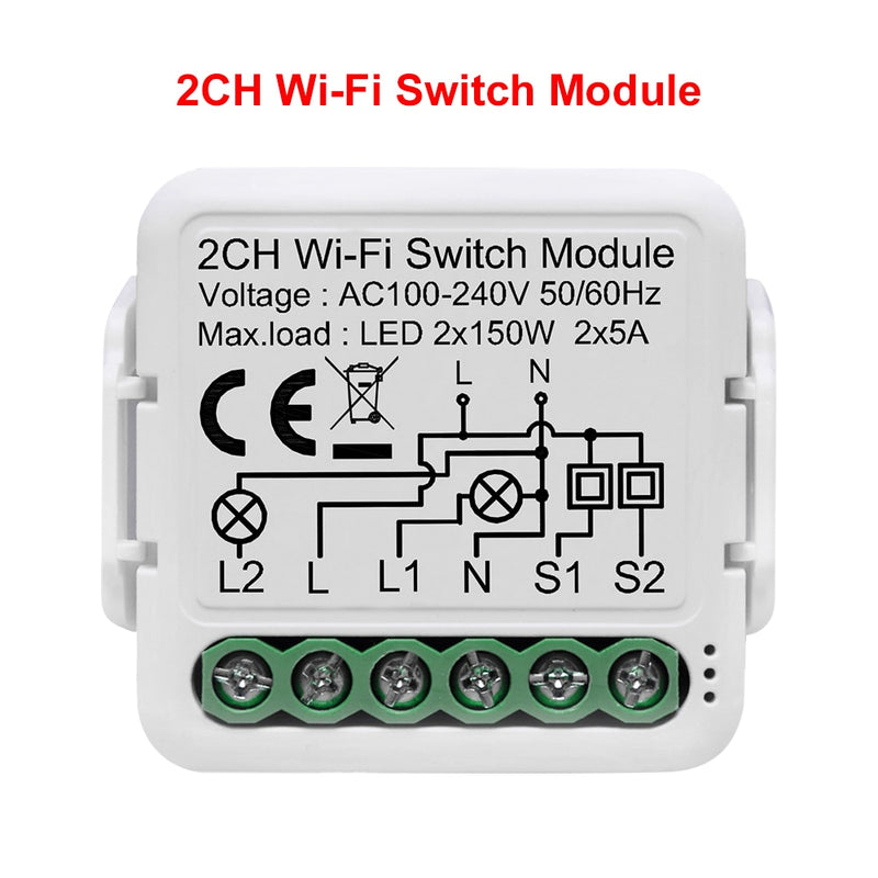 Módulo de interruptor de luz inteligente Tuya Wifi compatible con Control de 2 vías, interruptor de bricolaje de Control remoto de aplicación 100-240V, funciona con Alexa Google Home