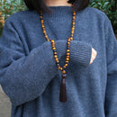 Grado Natural A 8mm piedra de ojo de tigre y cuentas de ónix negro brillante collar 108 cuentas Mala joyería Buda oración pulsera mujeres hombres