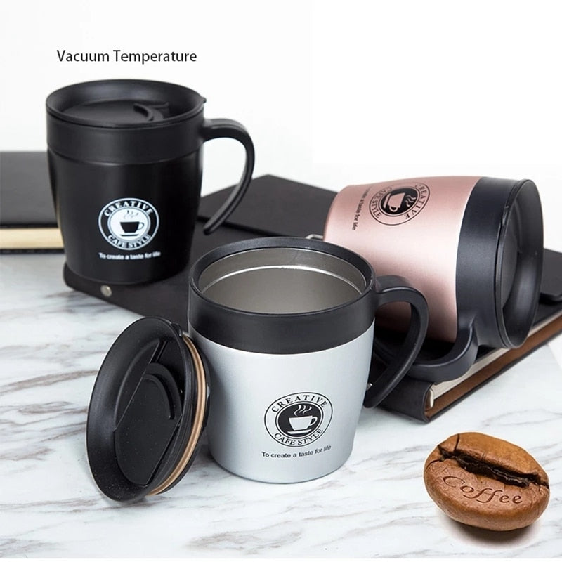 Griff Kaffeetasse Edelstahl Thermosbecher Isolierflasche Thermo Wasserflasche Erwachsene Business Männer Tee Tragbare Thermotasse 330ML