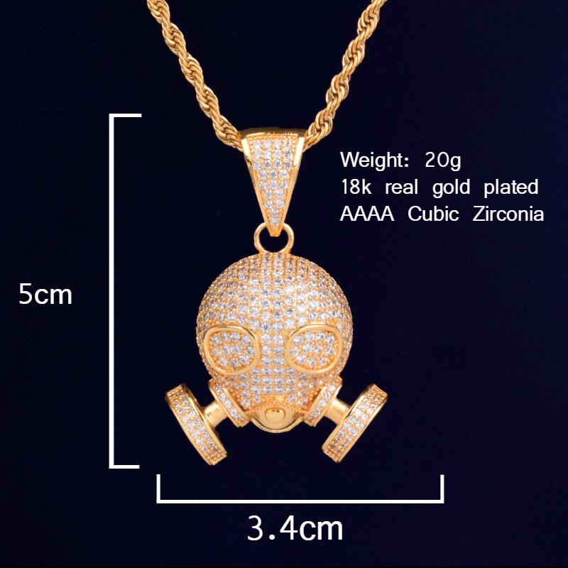 Skull Mask Pendant Necklace  Gold Color Plated Charm AAAA Cubic Zircon Men's Hip Hop Rock Jewelry