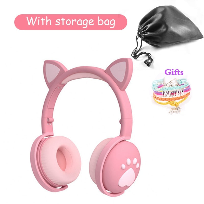 Nette Kinderkopfhörer Drahtlose Ohrhörer, Steuerung LED-Licht Katze Ohr Mädchen Kind Geschenk Bluetooth Gaming Headset Stereo Bass Mit Mikrofon