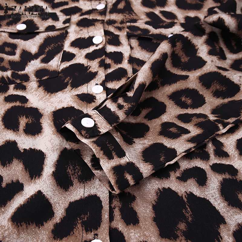 ZANZEA Party Holiday Longue Robe Womens Autumn Fashion Shirt Dress Casual Vintage Leopard Dresses Female Lapel Long Vestidos