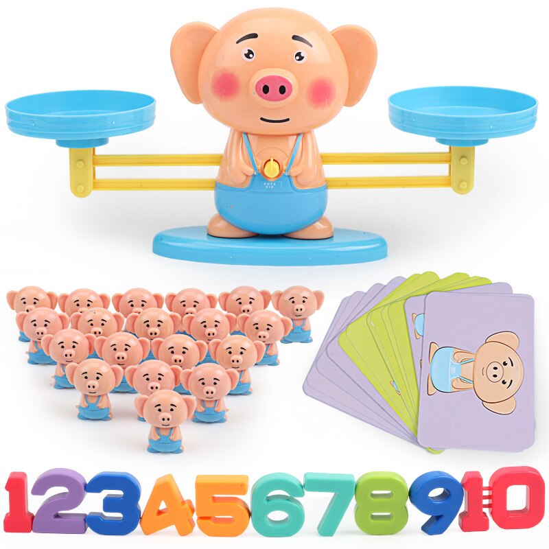 Juego de mesa de juego de matemáticas Montessori, juguetes de mono, cachorro, escala de equilibrio, juegos de equilibrio de números, juguete de aprendizaje para bebés, figuras de acción de animales
