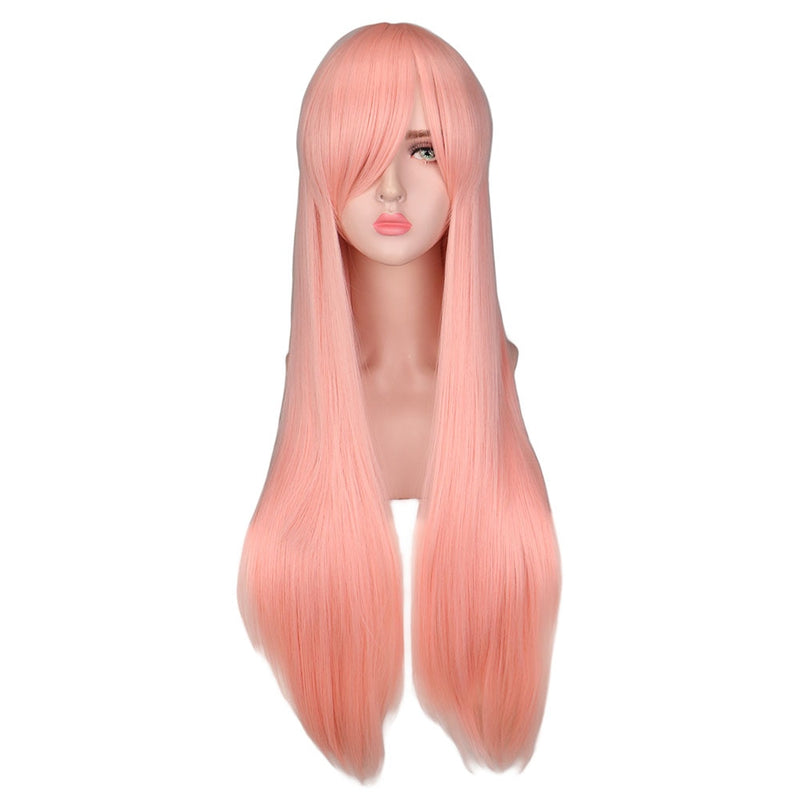 QQXCAIW Long Straight Cosplay Red Black Puprle Pink Blue Sliver Gray Blonde White Oragen Brown 80 Cm Synthetic Hair Wigs