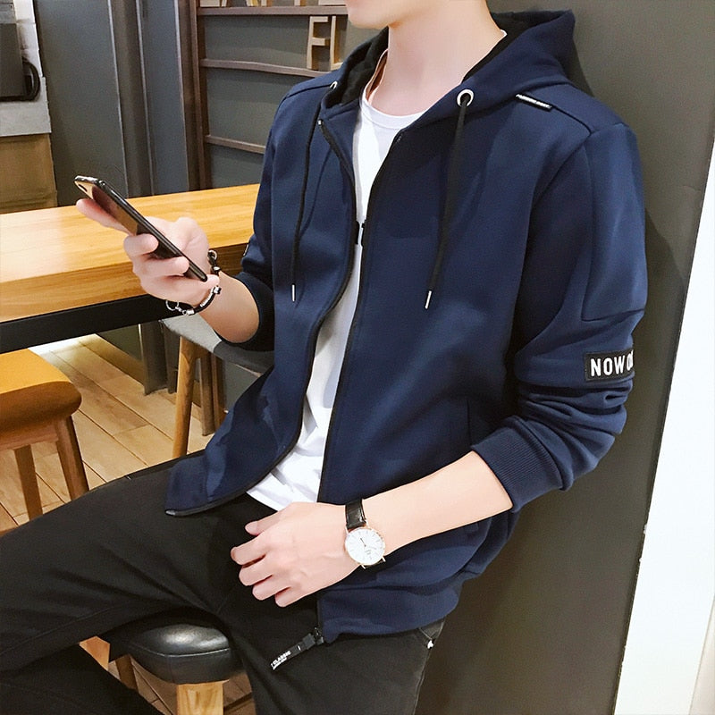 Fashion Men Hoodie Printed HANDLE Korea Hooded Hoodies Male With Side Zipper Pockets Teenage Pullovers Sweatshirts Men Clothing