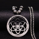 2022 Flower of Life Crystal Stainless Steel Chain Necklace Women Silver Color Bead Long Necklace Jewelry colgante mujer N129S02
