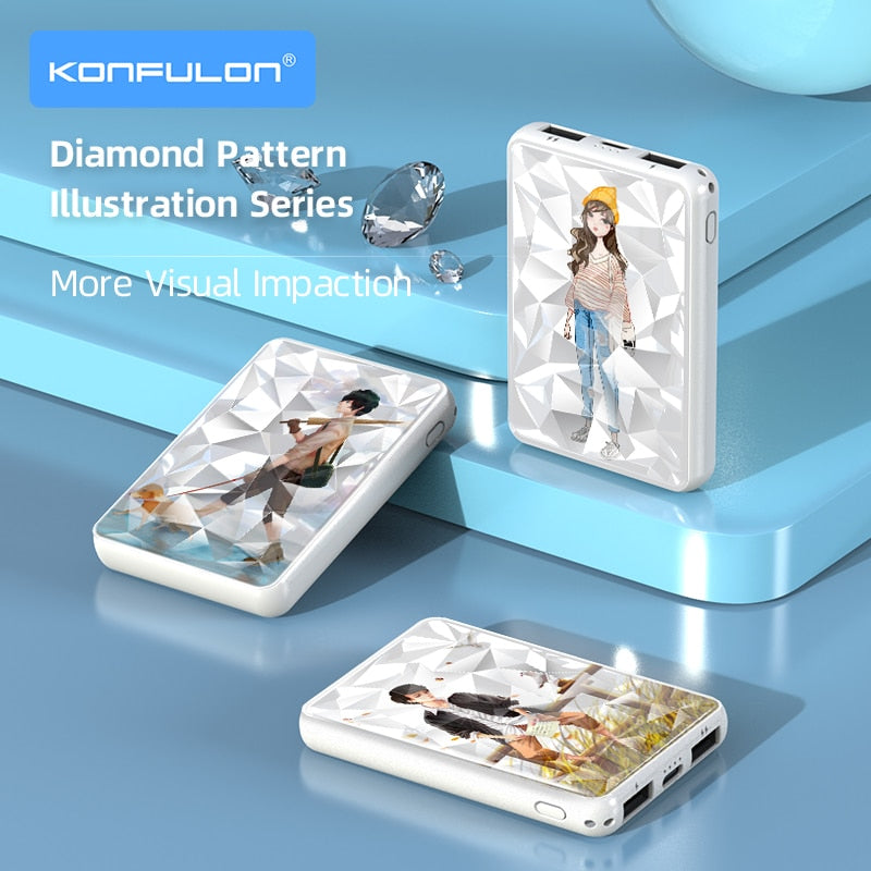 Slim Power Bank 5000mAH Cargador móvil Cartoon Powerbank Diamond Surface 5000 Power Bank Lovely para Iphone12 Samsung