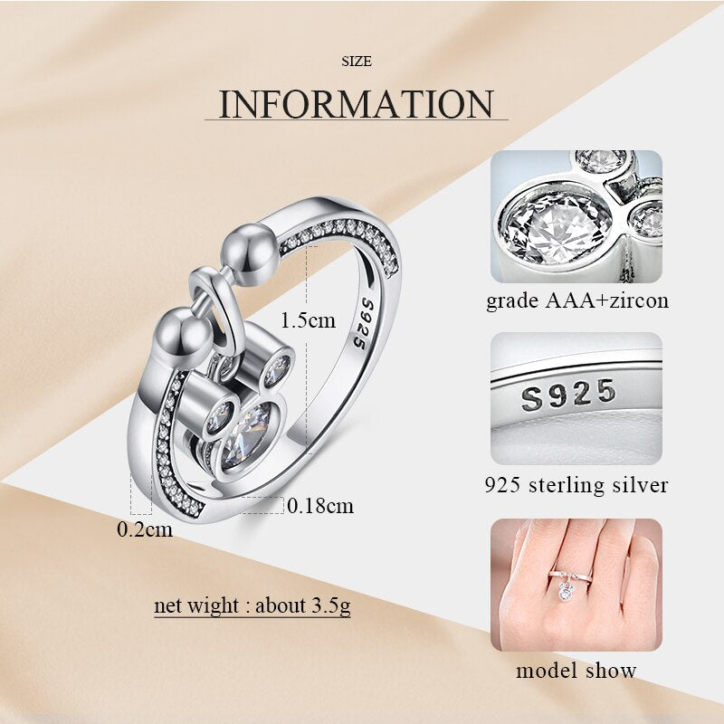 Kaletine lindo anillo de Mickey 925 anillos de plata esterlina para mujeres ratón colgante encanto CZ joyería de moda 2020