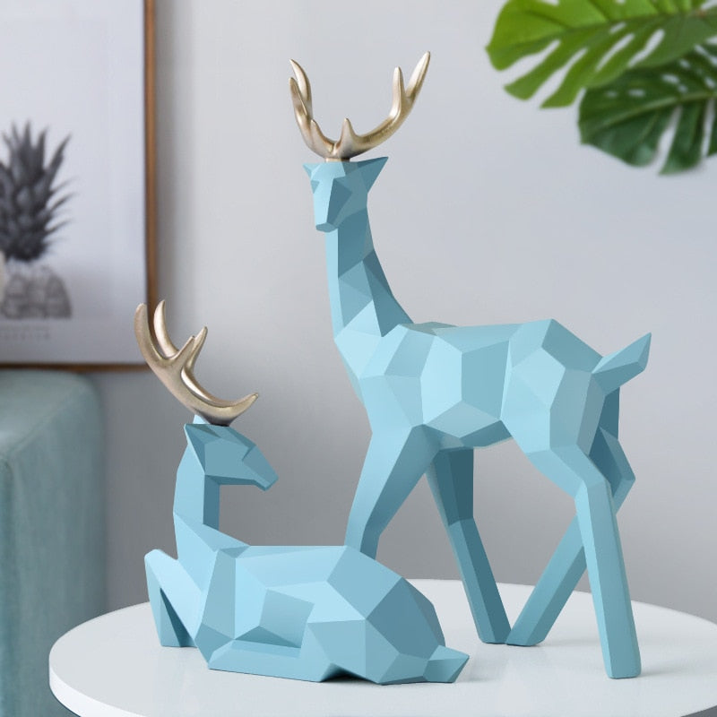 Deer Statue Reindeer Figurines Resin Sculpture White Deers Decor Scandinavian Home Living Room Decoration Tabletop