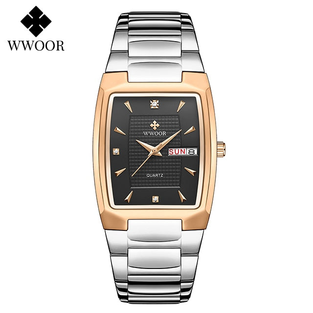 Relogio Masculino WWOOR 2022 New Square Watch Men with Automatic Week Date Man Quartz Wrist Watches Luxury Stainless Steel Gold