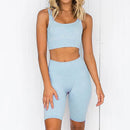 Conjunto de 2 unidades de conjuntos de Yoga para mujer, pantalones cortos sin costuras, pantalones deportivos de cintura alta, mallas de motorista para exteriores, conjunto de gimnasio deportivo para mujer