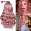 Wignee Synthetische Perücke mit rosa Haaren, lange gewellte Perücken, hitzebeständig, für Frauen, Alltag/Party, natürliche schwarze bis braune/lila/aschblonde Perücke