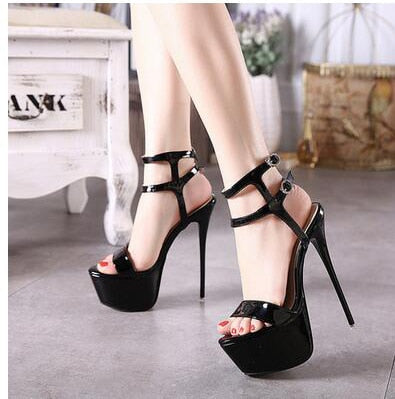 Aneikeh Ankle Strap Heels Platform Sandals Party Shoes For Women Wedding Pumps 16cm High Heels Sequined Gladiator Sandals Black