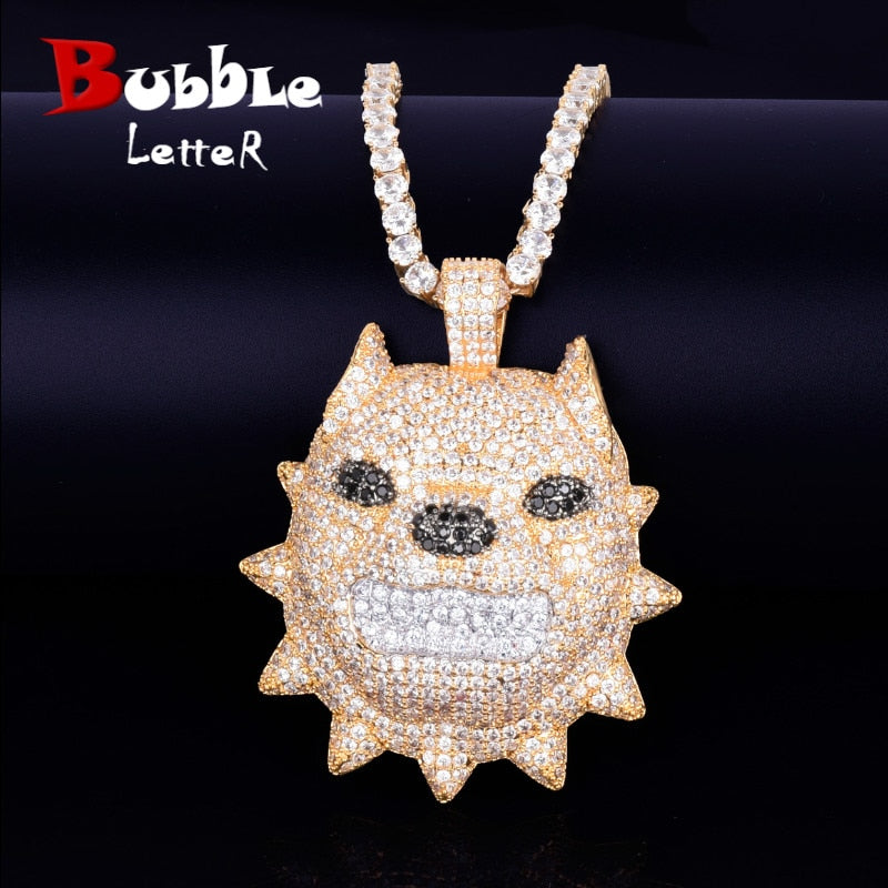 Animal Dog Head Necklace & Pendant Gold Color Bling Cubic Zircon Men's Hip Hop Rock Street Jewelry