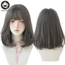 7JHH WIGS Peluca sintética natural y cómoda para mujer, pelo liso con hombros negros, peluca de peinado a la moda de 14 pulgadas