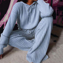 Autumn Winter Knitted Pajama Set Women Hooded Pajama Pants Home Suit for Women Long Sleeve Sleepwear Loose Lounge Wear Ladies