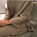 SMTHMA, nueva moda de invierno, suéter de punto cálido grueso para mujer, trajes de dos piezas + conjunto de pantalones de pierna ancha sueltos de cintura alta