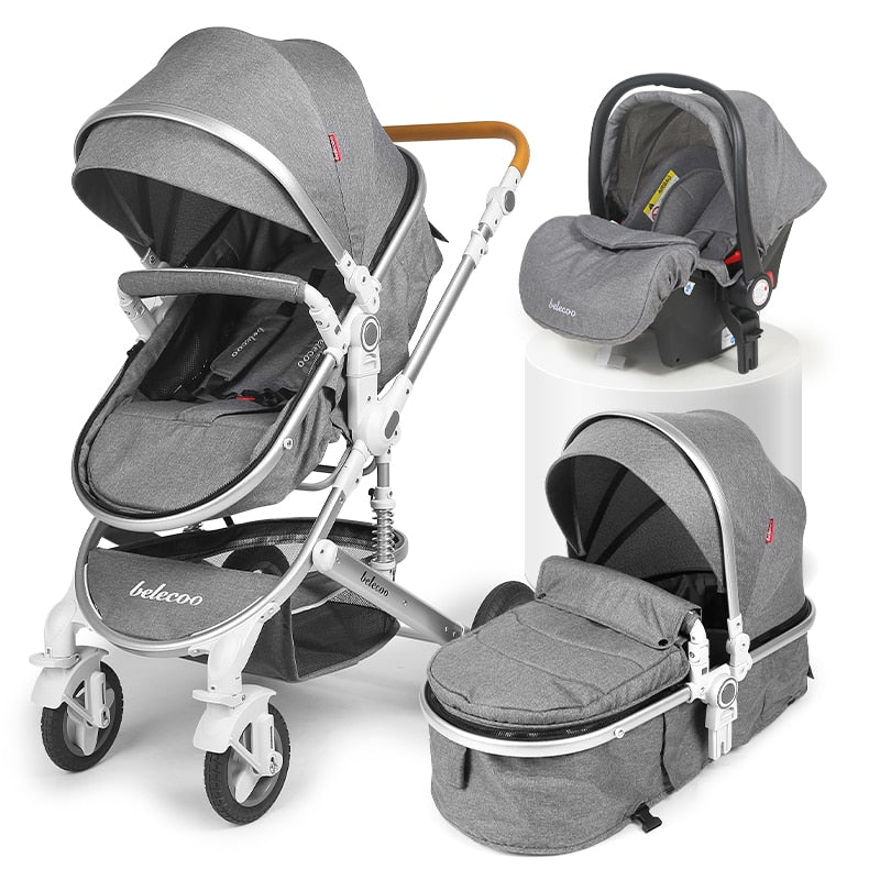 Belecoo Kinderwagen 3 in 1 Kinderwagen Hohe Landschaft Fit Neugeborene Reise Faltbarer Kinderwagen CE-geprüfter schwarzer Kinderwagen