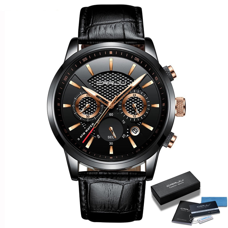 CRRJU New Fashion Sport Quartz Watches Men Luxury Business Leather Watch Waterproof Wristwatches Male Clock Relogio Masculino