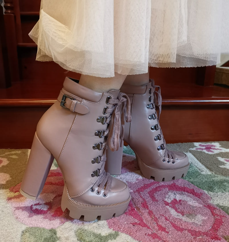 Perixir, botines de plataforma a la moda para mujer, primavera otoño 2020, cuero negro, botas de tacón grueso de 12cm, botas para mujer trabajadora