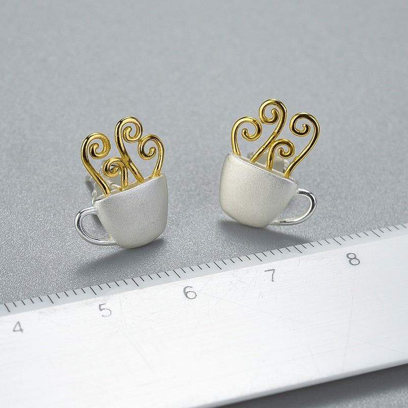 Lotus Fun Real 925 Sterling Silver Earrings Original Handmade Fine Jewelry Hot Coffee Cup Fashion Stud Earrings for Women Gift