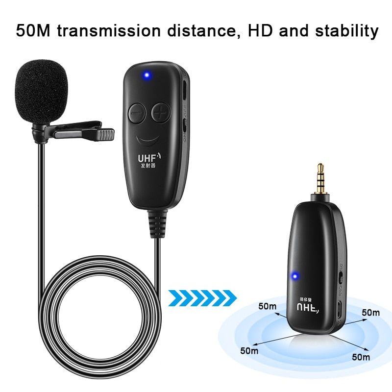 UHF Wireless Lavalier Microphone with Lavalier Lapel Mic Transmitter & Receiver for Computer Speaker Phone DSLR Camera