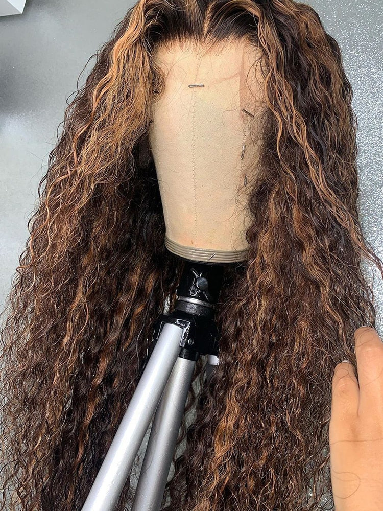 Highlight Lace Front Human Hair Wigs 13x1 Hd 250 Density Wig Brazilian Deep Wave Glueless Full Wet and Wavy Curly Human Hair Wig