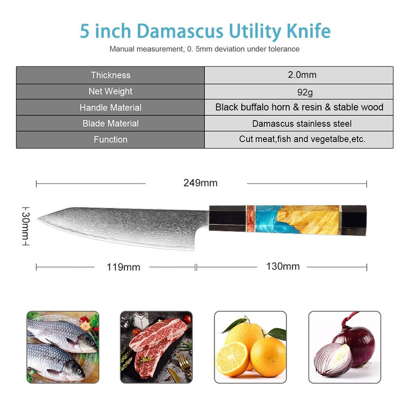 XITUO Schälmesser Obstmesser Damaststahl Gemüseschälmesser Slicer Fleisch Fischmesser Japanisches Messer achteckiger Griff Kochen