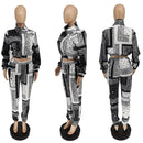 Bandana Print Two Piece Set Causal Paisley Print Long Sleeve Zippers Short Jacket Tops Jogger Pants Suit Outfit Street Tracksuit