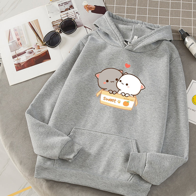 Grunge Aesthetic Hooded Hoodies Women Kawaii Oversized Graphic Sweatshirt Ladies Casual Harajuku Couple Clothes Sudadera Mujer