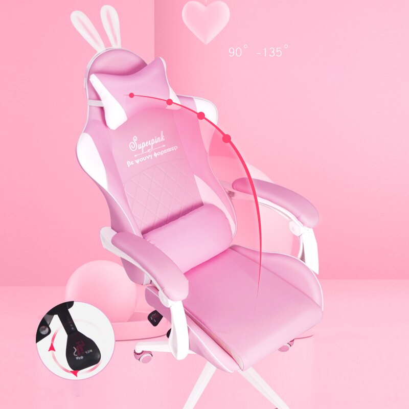 Pinker Gaming-Stuhl für Mädchen, Gamer, wettbewerbsfähig, drehbar, für Zuhause, anhebbarer Computerstuhl, Mode, bequemer Büro-Live-Stuhl