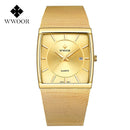 Reloj de oro de lujo WWOOR para hombre, reloj cuadrado de cuarzo japonés, malla de acero delgada, resistente al agua, deportivo, automático, relojes de pulsera con fecha, reloj Masculino