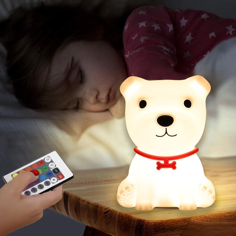 LED Night Light  Cute Dog Lamp Touch Sensor Remote Control Children Kids Baby Lamps Bedroom Table Room Veilleuse Bedside Decor