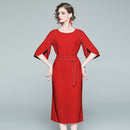 2019 autumn new European and American ladies waist tie with slim dress