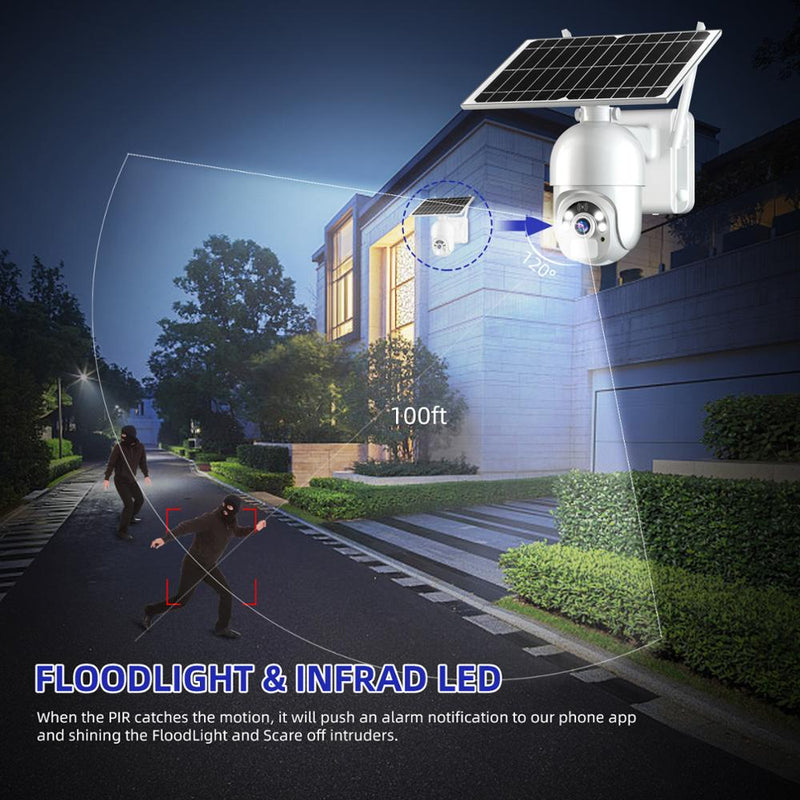 Solar Security Camera WiFi 1080P HD Outdoor Rechargeable Battery Wireless PTZ IP Camera PIR Motion Detection Surveillance CCTV