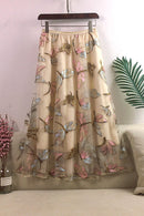 Nueva falda de malla de otoño para mujer, falda larga bordada con lentejuelas de libélula, falda informal de gasa con apliques, faldas oscilantes a media pantorrilla