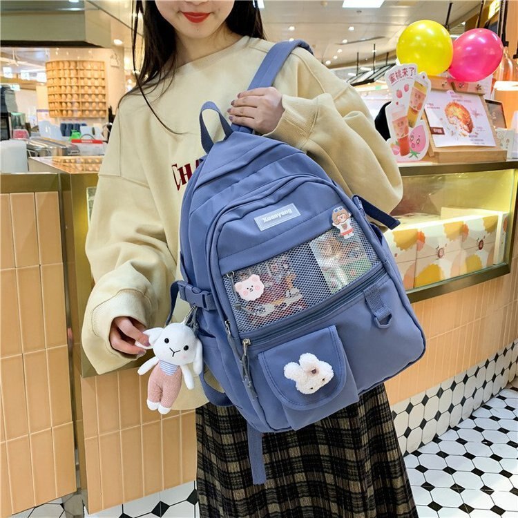 Mochila de moda japonesa para Mujer, mochilas escolares para chicas adolescentes, mochilas de malla de nailon con múltiples bolsillos, Mochila femenina, Bolsa para Mujer