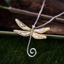 Lotus Fun Real 925 Sterling Silver Natural Handmade Fine Jewelry 18K Gold Cute Dragonfly Pendant without Necklace for Women Gift