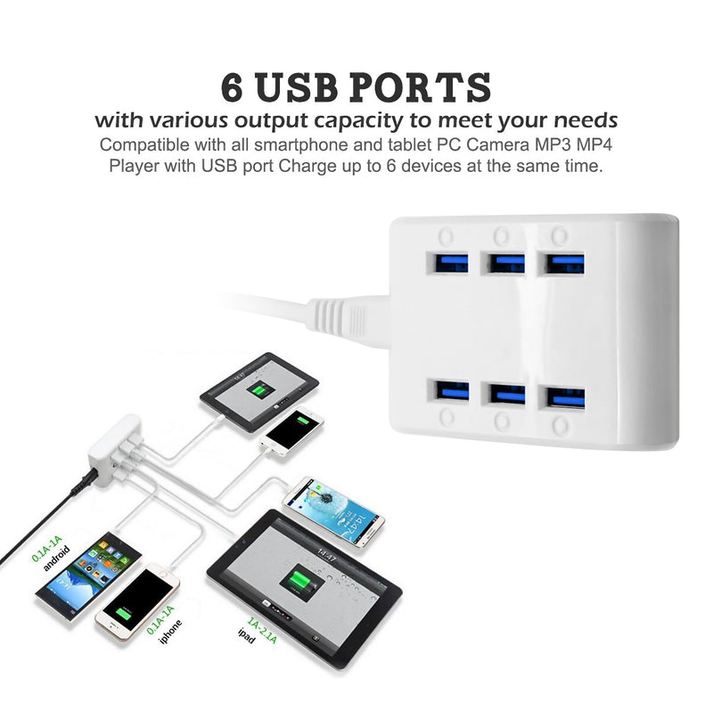 PUJIMAX UE/EE. UU./Reino Unido enchufe 24W 4.8A 6 puertos USB cargador Hub estación de energía cargador de teléfono móvil para Samsung Huawei LG Iphone adaptador