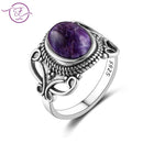 925 Silver Ring Oval 8 * 10MM Natural Moonstone and Natural Purple Dragon Crystal Vintage Wreath Engagement Wedding Party Gift