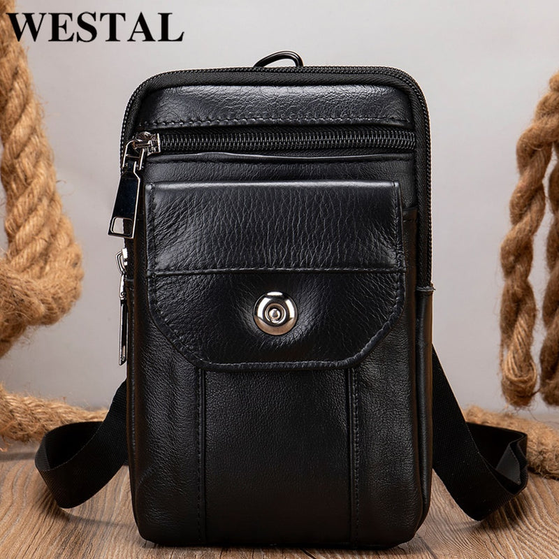 Bolso pequeño WESTAL para hombre, bolso con solapa de cuero genuino para teléfono, bolsos de hombro para hombre, bolsos cruzados de cuero para hombre sobre el hombro