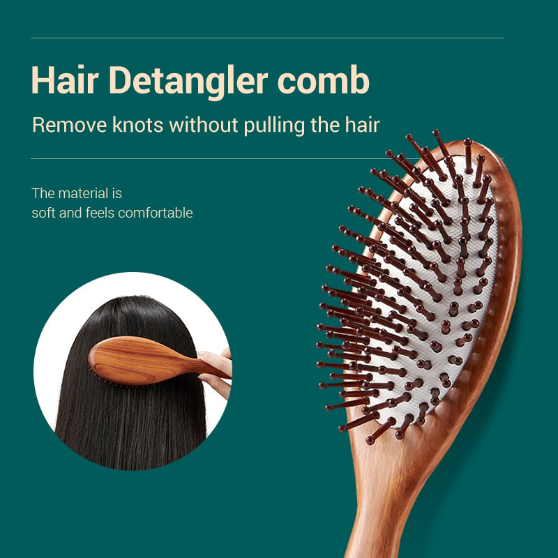 MR.GREEN Hair Brush Nature Wooden Anti-Static Detangle Brush Hair Scalp Massage Comb Air Cushion Styling Tools for Women Men