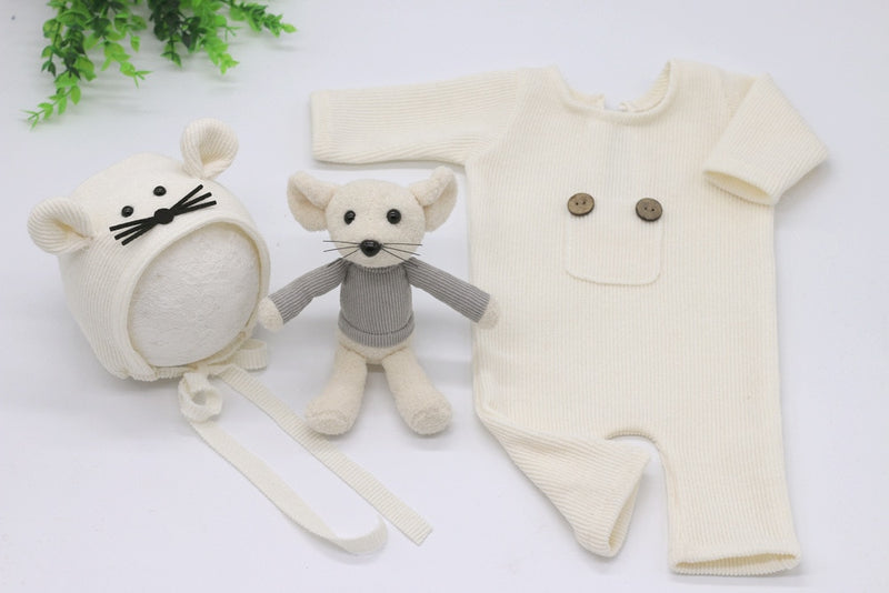 Baby Newborn Photography Props Mouse Doll Baby Boy Girl Romper Bodysuits Outfit  Photography Baby Studio Shooting Props Clothing