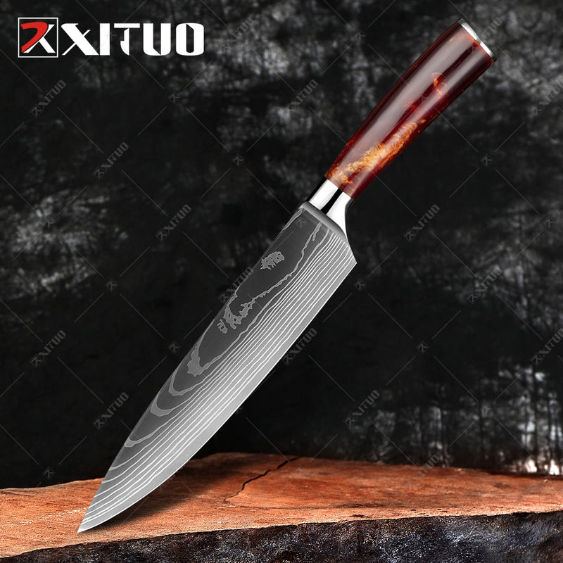 XITUO 8&quot; inch japanese kitchen knives Damascus surface Chef Knife wood handle Japan steel Santoku Cleaver Utility Knives tool