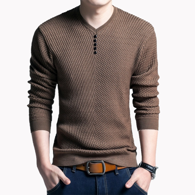 TFETTERS 2022 Men Sweater Casual V-Neck Pullover Men Spring Autumn Slim Sweaters Long Sleeve Mens Sweater Knitted Shirt Homme