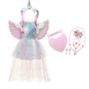 Halloween unicornio princesa vestido fiesta de cumpleaños Cosplay Ángel vestido niños malla tutú falda rosa encaje Sling disfraz para niñas