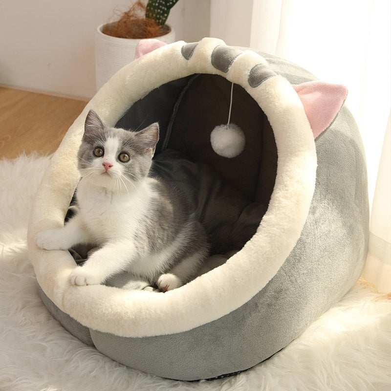 Cute Winter Cat Cave Bed Warm Pet Basket Kitten Kennel Cat House Tent Soft Small Dog Mat Cushion Washable Pillow Beds For Cats